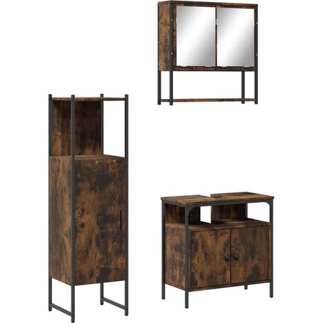 Maison Exclusive - 3-tlg. Badmöbel-Set Räuchereiche Holzwerkstoff