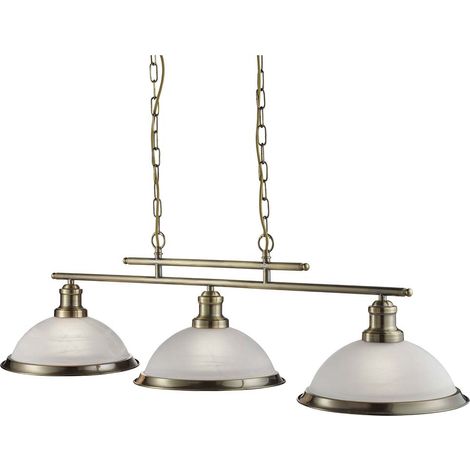 Searchlight Bistro - Suspension à 3 ampoules au plafond en laiton antique, verre acide, E27 (1/2)