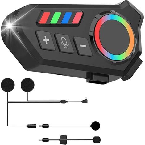 Écouteurs pour casque de moto avec lumières LED et RVB, Bluetooth 5.4, mains libres, sans fil, annulation du bruit HD, résistance à l'eau IPX8 (1/5)