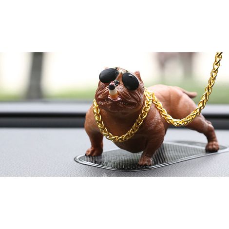Statuette Chien en Résine Réaliste Mignonne Décor Tableau Bord Voiture Intérieur Auto Bureau Cadeau Chien Brun (1/4)