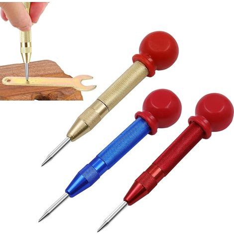 Poinçon Central Automatique - 130 mm - Acier et Alliage d'Aluminium - Pour Bois Métal Plastique et Vitres Automobiles - Réglage de l'Effet et Capuchon Amortisseur - 3 Pièces (1/4)