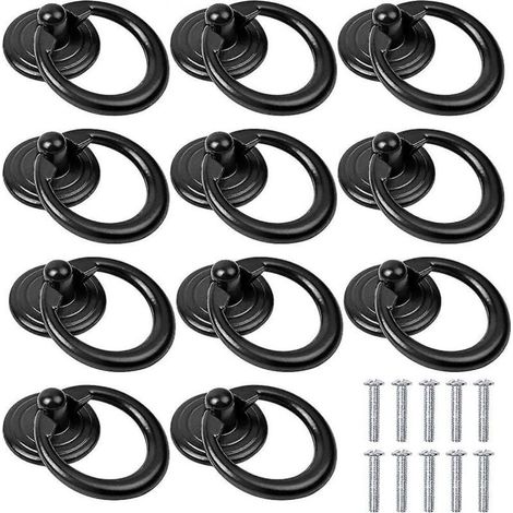 10pcs Poignée d'armoire noire Bouton de porte en métal Anneau de tiroir Poignée de traction classique Meuble rond (1/4)