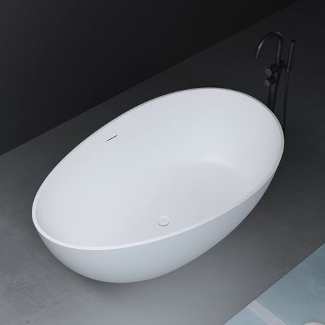 Mai & Mai Baignoire îlot en Résine Blanc Mat Ovale 160x95x60cm Baignoire sur Pieds avec Bonde et Trop Plein Vicenza911 (1/5)