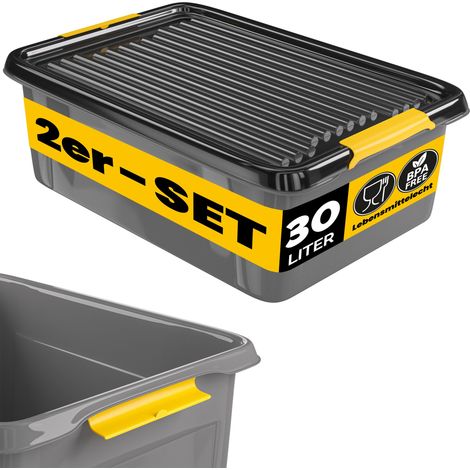 MONZANA® Contenitore con Coperchio BPA Free Chiusura a Scatto Scatole Impilabili Scatola Organizer Cantina Garage Contenitori Plastica Box 2x 30L (de)