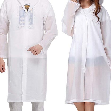 Imperméable réutilisable, lot de 2 imperméables adultes avec capuches et manches, ponchos transparents épais pour hommes, femmes et adolescents, 115 x 63 cm (1/5)