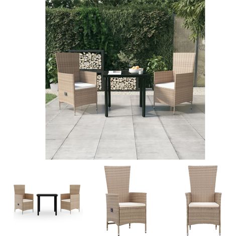 Gartenstühle - vidaXL 3-tlg. Garten-Essgruppe mit Kissen Beige - Gartenstuhl (1/5)