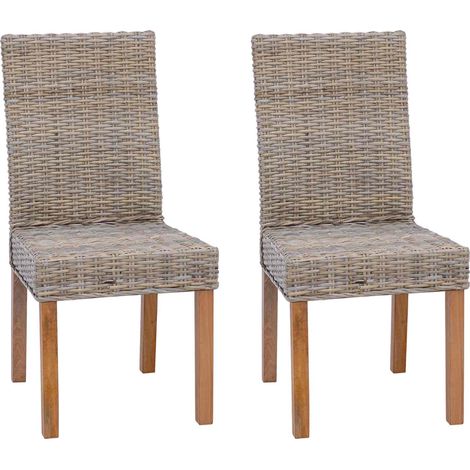 Sedia da pranzo 2 pcs Rattan Kubu e Legno Massello di Mogano vidaXL