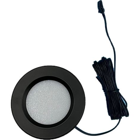 Spot LED encastrable pour meuble, boîtier noir, bornier Dupont, lumière chaude 3000K, 12V, dimensions 68×14mm
