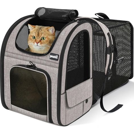 pecute Sac a Dos Chat Extensible, Sac Transport Chat Respirant, Kaki (1/5)