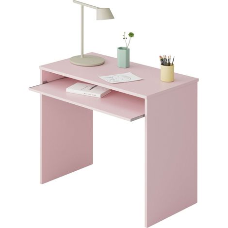 Hogar24 – Bureau droit rose 79x90x54cm – Mélamine facile à nettoyer – Étagère coulissante pour rangement – Pour petits espaces