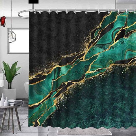 1 Rideau de douche,Marbre noir,Polyester,Imperméable,180x180 cm,Salle de bain (1/5)