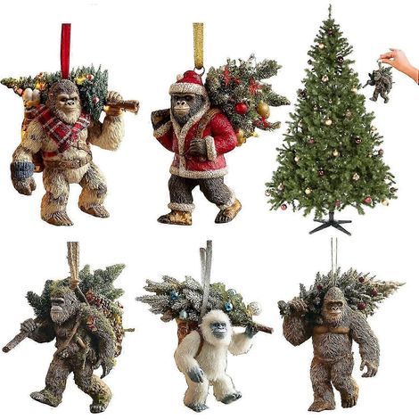 Décoration de Noël Bigfoot - Quand le mythe rencontre la magie des fêtes, amusante décoration de Noël Sasquatch en acrylique 2D pour sapin, collection Merveilles de la faune (1/5)