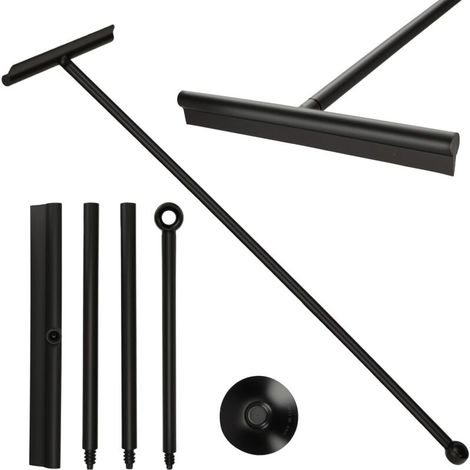 Silikon-Duschabzieher, 3-fach verstellbarer Griff (34,5–89 cm) mit Halterung, 30 cm Gummimatte für Duschboden und -wände, selbstklebend, Duschzubehör, schwarz (1/4)