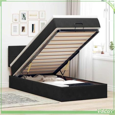Cadre de lit ottoman avec matelas - 3311749 - Velours noir - Rangement hydraulique - Matelas 90x200 cm (1/5)