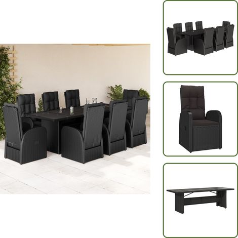 vidaXL Ensemble à manger de jardin 9pcs coussins noir résine tressée (1/5)