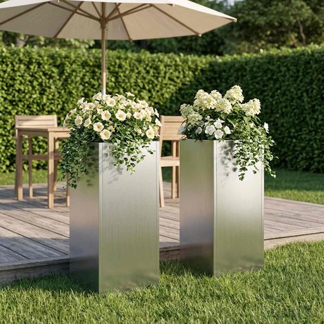 Cache-pot de jardin 2 pc Argenté 20 x 20 x 50 cm (1/5)