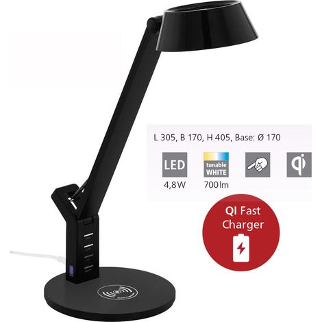 Banderalo Schwarze Schreibtischlampe mit Touch-Dimmer und LED-Qi-Ladegerät Eglo (1/3)