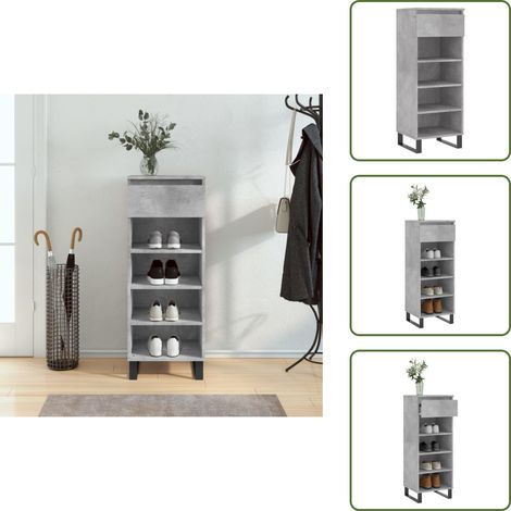 The Living Store Armoire à chaussures Gris béton 40x36x105 cm Bois d'ingénierie - Meuble Chaussure - Rangements Chaussures - Armoire À Chaussures - Rangement Entrée - Étagère Chaussures