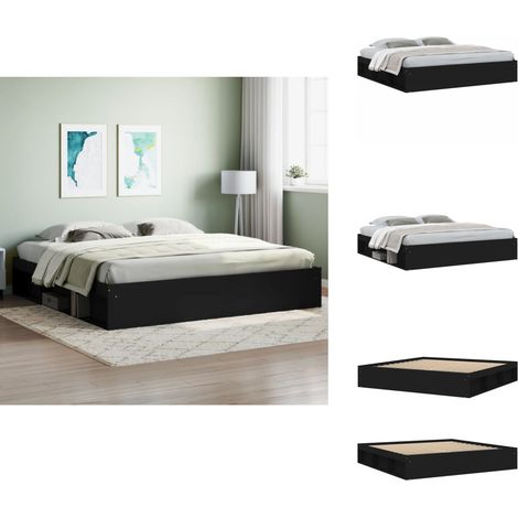 The Living Store Bettgestell Schwarz 200x200 cm - Holz Bettgestell (1/5)