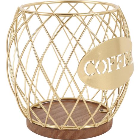 Rangement capsules café en fer et bois massif, grande capacité, accès facile, design moderne, base stable, décor maison bar café, doré (1/5)