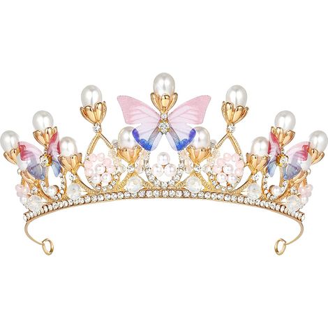 Tiare Princesse - Couronne Fille Papillon Perles Strass - Accessoire Cheveux Fête Mariage Halloween Anniversaire - 1 Pièce (1/5)