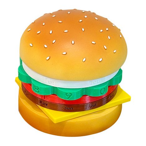 Lustiger, drehbarer Burger-Kalender, originelle Schreibtischdekoration, einzigartiges Geschenk für Büro und Zuhause