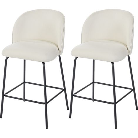 Lot de 2 Tabourets de Bar en Tissu Lin, Chaises Haute Dossier, Assise 68 cm, Repose-Pieds, Cuisine, Crème (1/5)