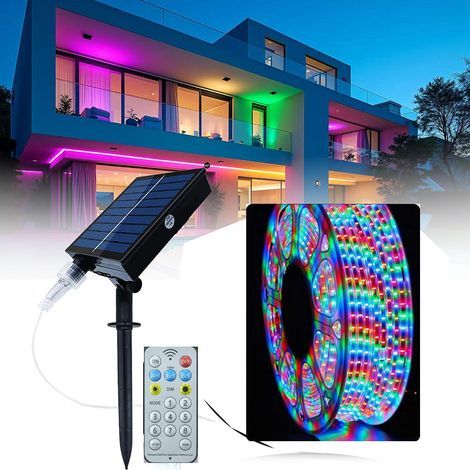 15 m/50 ft Solar-LED-Streifenleuchte für den Außenbereich, IP65 wasserdicht, mit Timer, 8 Beleuchtungsmodi, für Terrassen und Gärten (farbiges Licht) (1/5)