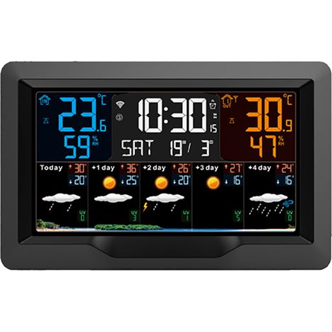 Station météo intelligente Wi-Fi FJ3390TY-A avec horloge, thermomètre et hygromètre intérieur et extérieur, grand écran couleur multifonctionnel, 1 capteur, compatible avec (1/2)
