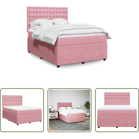vidaXL Matelas à ressorts ensachés - Sommier à lattes de lit avec matelas Rose 140x190 cm Velours (1/5)