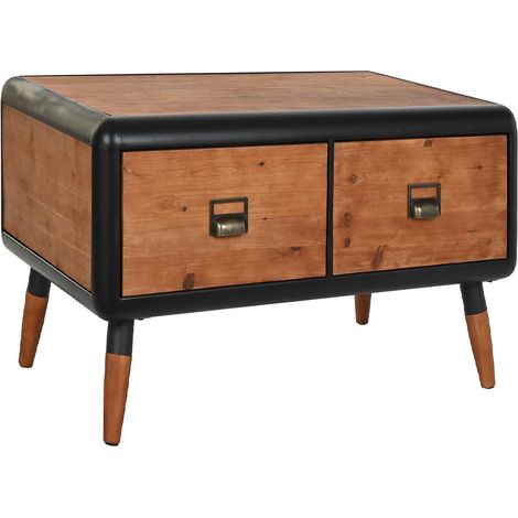 Table basse en bois de sapin/métal coloris marron foncé/noir - Longueur 97 x Profondeur 56 x Hauteur 45 cm -PEGANE- (1/5)