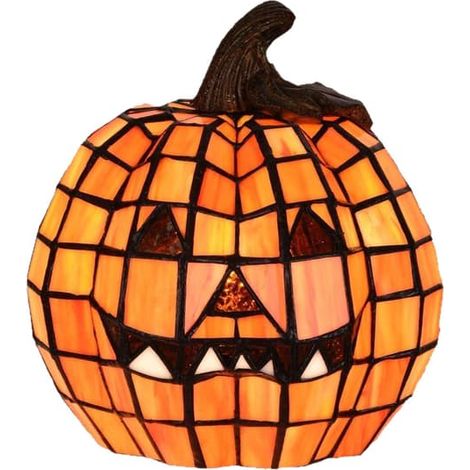Lampe citrouille style Tiffany, lampe de table LED en vitrail pour Halloween, lampe décorative pour la nuit d'automne, citrouille 12 cm (1/2)