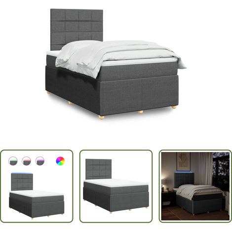 vidaXL LED-Beleuchtung - Boxspringbett mit Matratze Dunkelgrau 120x200 cm Stoff (1/5)