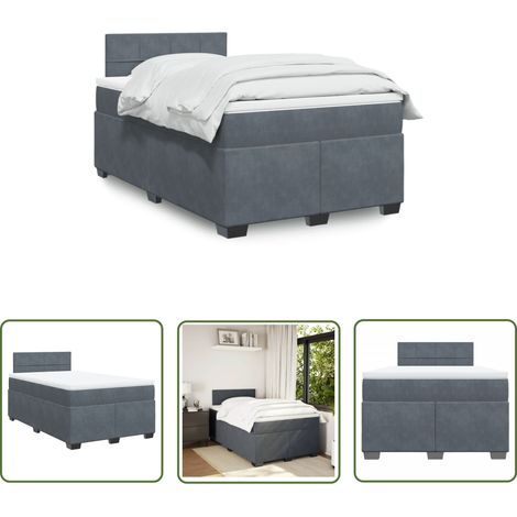 The Living Store Sommier à lattes de lit et matelas Gris foncé 120x200cm Velours - Lit Double - Lit Plateforme - Matelas À Ressorts Ensachés - Literie - Chambre À Coucher (1/5)