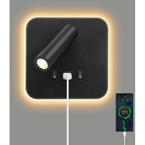 Lampada da lettura da comodino a LED da 3W + 9W 3000K con porta di ricarica USB e interruttore per camera da letto.