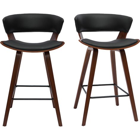 Tabourets de bar design noir et bois foncé H65 cm (lot de 2) SYRAH (1/5)