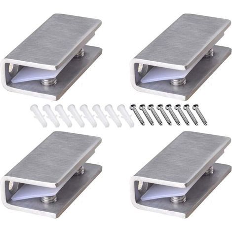 [JAMAIS UTILISÉ] Lot de 4 pinces à verre en acier inoxydable, réglables, pour étagères en verre, épaisseur 8-12 mm, rectangulaires, pour garde-corps, escaliers (1/4)