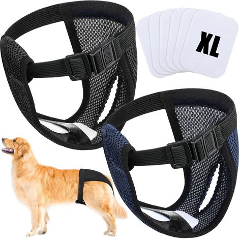2 Paquets Couches Lavables pour Chien Femelle, Noire et Bleu, XL (1/5)