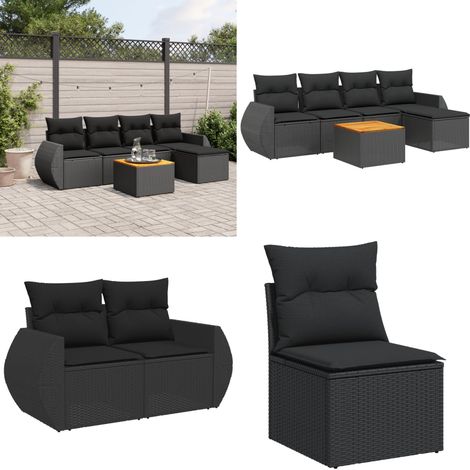 Salon de jardin 6 pcs avec coussins noir résine tressée - Ensemble Salon De Jardin - Meuble De Jardin - Mobilier Extérieur - Salon De Jardin Design - Set De Jardin - Home & Living (1/5)