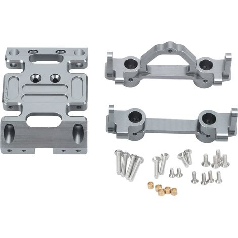 Montagesatz für Getriebeschutzplatte aus Aluminiumlegierung, mit vorderen/hinteren Stoßstangenhalterungen, kompatibel mit Scx10 1/10 RC Crawler. (1/5)