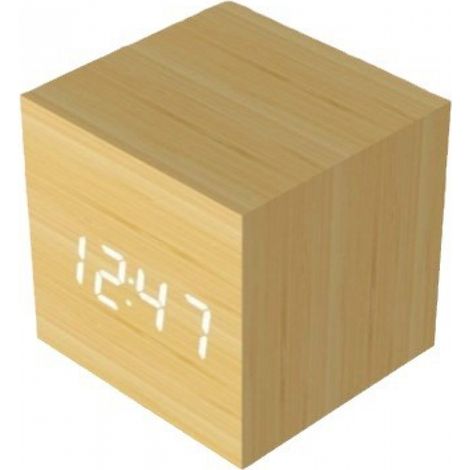 BEBUSINGOTO Mini reloj despertador digital de madera con pantalla de temperatura y hora, 3 niveles de brillo y control de voz, ideal para viajes en casa. (1/5)