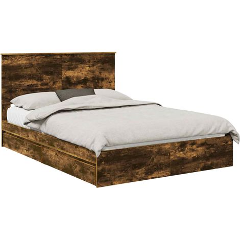 Storage Bed with Drawer Smoked Oak 160 x 200 cm Engineered Wood vidaXL
