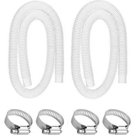 Swimming Pool Pump Replacement Hose, 2Pcs 32mm Above Ground Pool Hose with 4 Metal Clamps, Pool Filter Hoses for Intex 330GPH, 530GPH and 1000GPH, 1.5m/59in x 32mm/1.25in (1/4)
