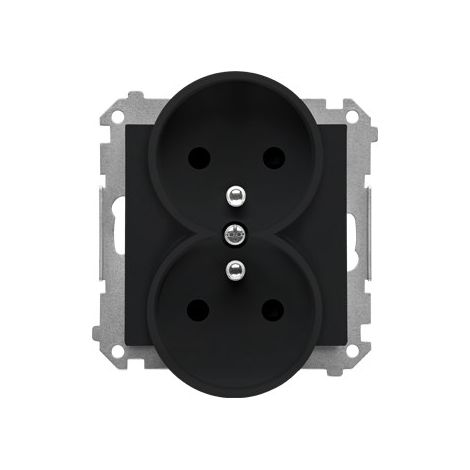 Base de enchufe doble con toma de tierra y persianas (módulo) 16 A, 250 V, conectores rápidos: Negro mate, SIMON55