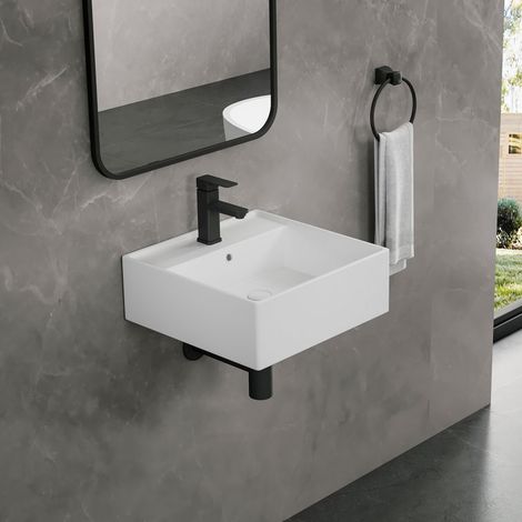 Vasque avec Trou de Robinet en Céramique Rectangulaire Blanc - 41 x 41 x 15cm, ERI-WB-162