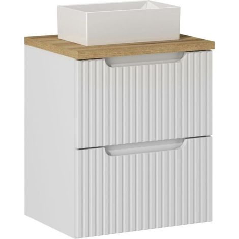 Badezimmer-Set VANO weiß 50cm: Unterschrank mit Schubladen + Ablage für Waschbecken + rechteckiges Aufsatzwaschbecken