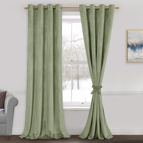 Lot de 2 Rideaux en Velours Vert Sauge – Rideaux occultants pour fenêtre de Chambre à Coucher, Salon, Bureau à Domicile, Balcon – 132 x 213 cm (l x L) (1/5)