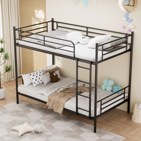 Letto a castello 90x190 cm nero in acciaio con scala antiscivolo e sponde di sicurezza (1/5)