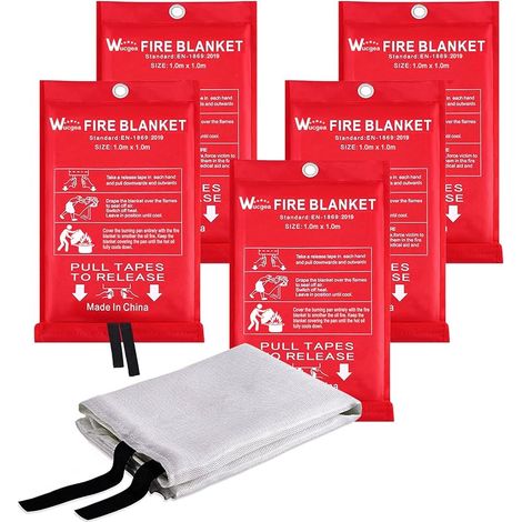 Couverture Anti feu de Survie - Couverture Anti-feu en Fibre de Verre d'urgence pour la Survie Protection Ignifuge et Isolation Thermique 1m x 1m Applicable à Cuisine Barbecue Voiture - 5 Pack (1/5)
