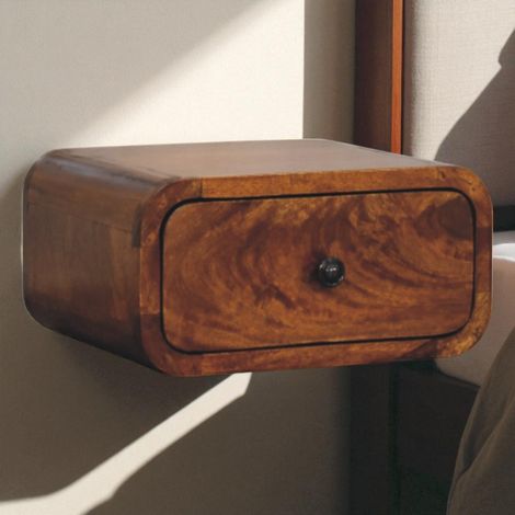 Table de nuit murale Avora mini en bois massif, 1 tiroir, brun foncé